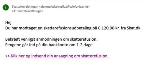 Billede af en falsk email fra skat. 